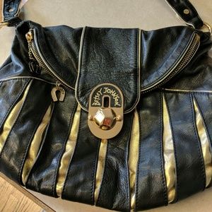 Betsey Johnson black and gold leather handbag